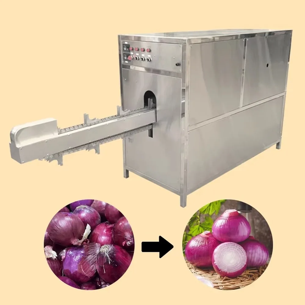 Onion Peeler & Cutter Machine for Small Business High Efficiency Commercial Onion Root Cutting Peeling Machine Low Cost