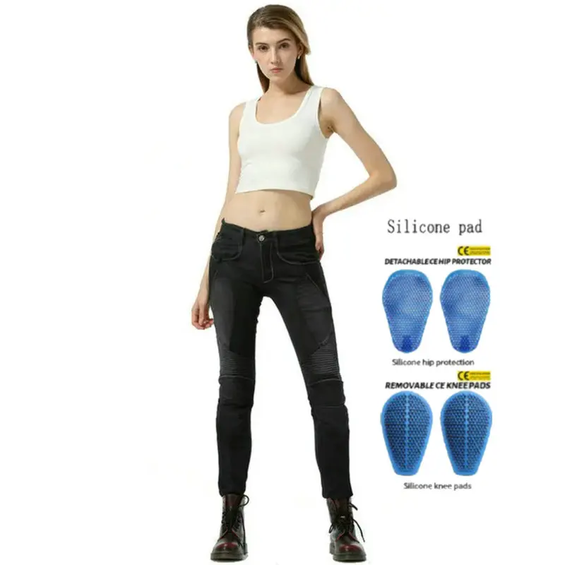 Loong Biker Female Knight Summer Riding Jeans Locomotive Casual Slim Pants For Girls Motorcycle Mesh Breathable Protect Trousers