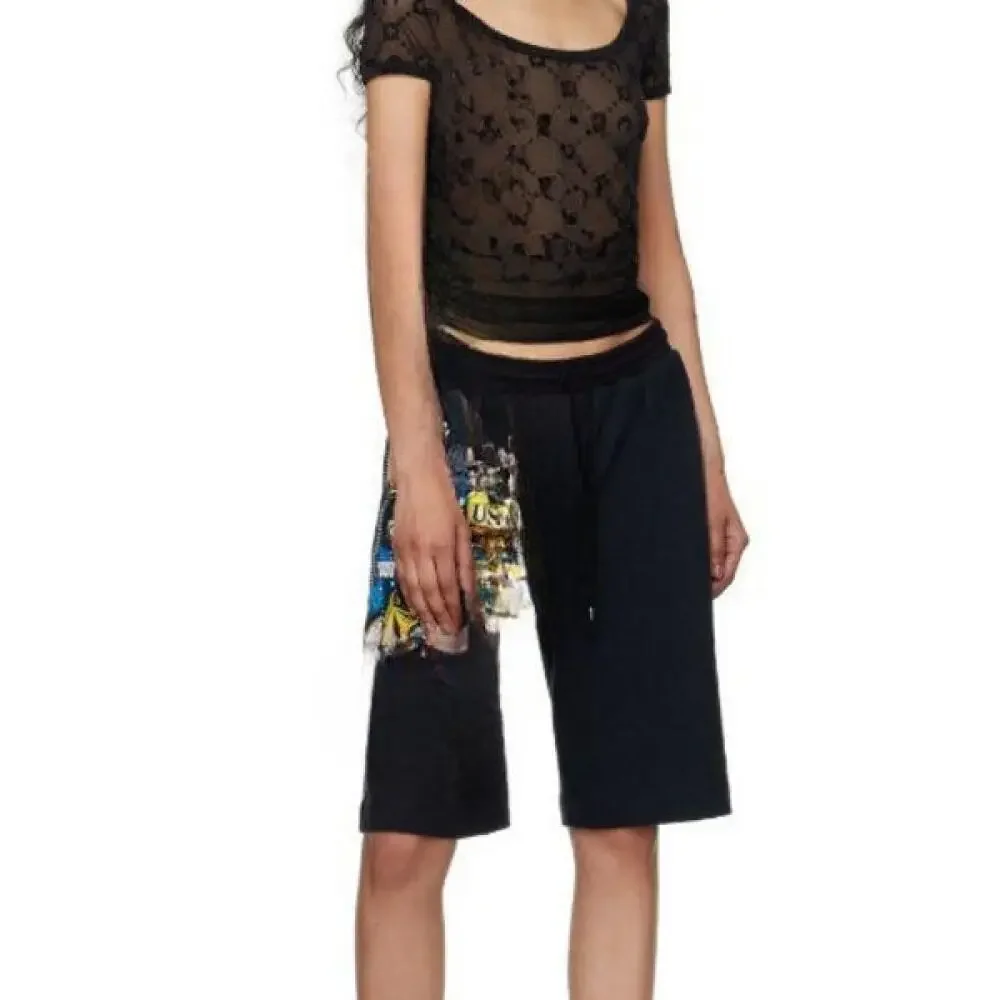 Sexy Slimming Transparent Mesh Short Sleeve Open Collar Black Moon Print Plush T Shirt Harajuku Japanese Streetwear for Women