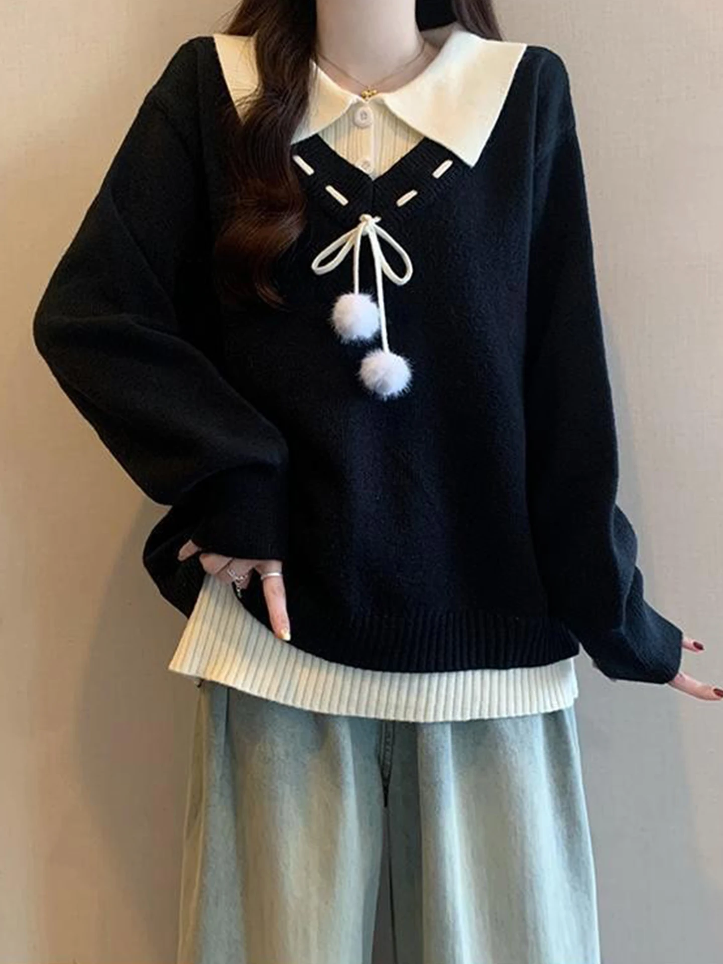 

Slimming Effect Ne Knitwear Color Blo Lazy Top for Women Autumn Winter plus Size Warmth Comfortable Soft Sle Commute