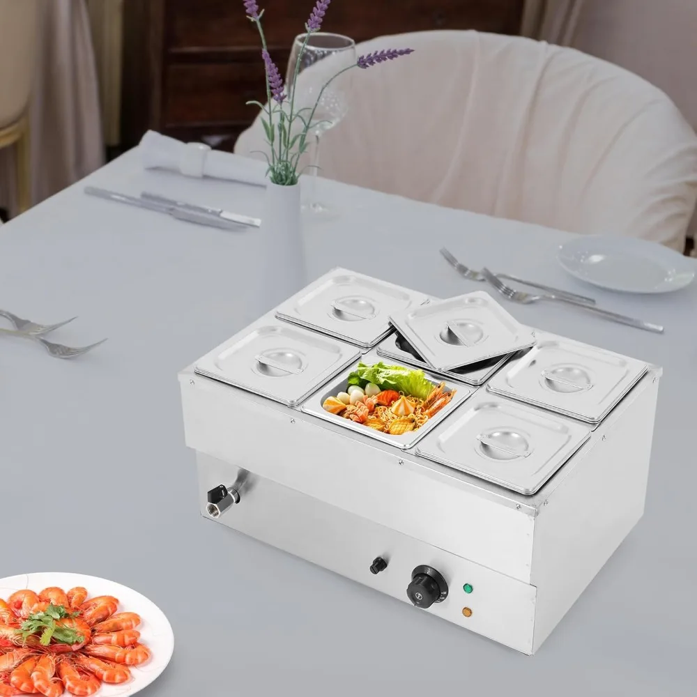 Profesjonalny podgrzewacz do żywności, blatowy bufet Bain Marie ze stali nierdzewnej z stołem parowym o mocy 1500W, 86-230 ℉   Zakres temperatur