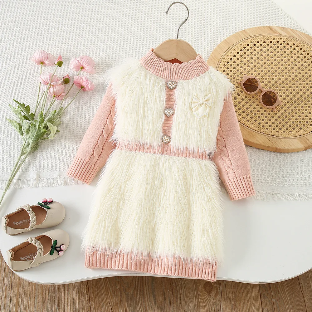 Girls Knitted Dresses Spring Autumn Children Woolen Jersey Sweaters Dress For Baby Girl Princess Clothes Kids Party Outfits 5 6Y 4