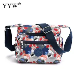 Fashion Floral Printing Cloth Crossbody Ladies Casual Shoulder Bag Multi Pocket Nylon Waterproof Handbag Women Shopping Tote Bag