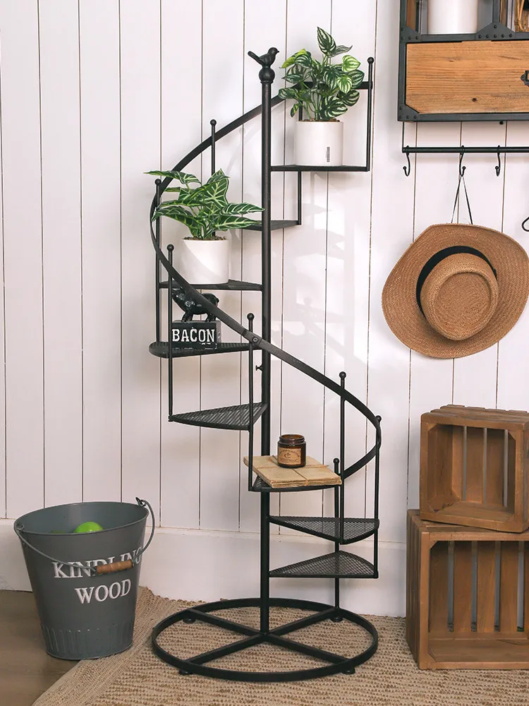 You can live staircase flower stand shelf balcony living room floor outdoor courtyard succulent flower pot wrought iron