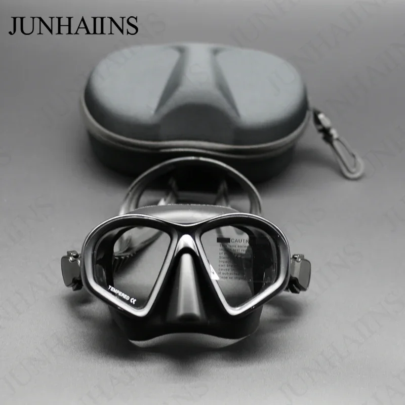 JUNHAIINS-Máscara de snorkel plegable de vidrio templado, máscara de buceo tipo J con soporte para cámara