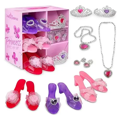 Princess Dress Up Shoes for Girls Princess Heels Tiaras and Costume Jewelry Set Dress Up Birthday Gifts for Girls
