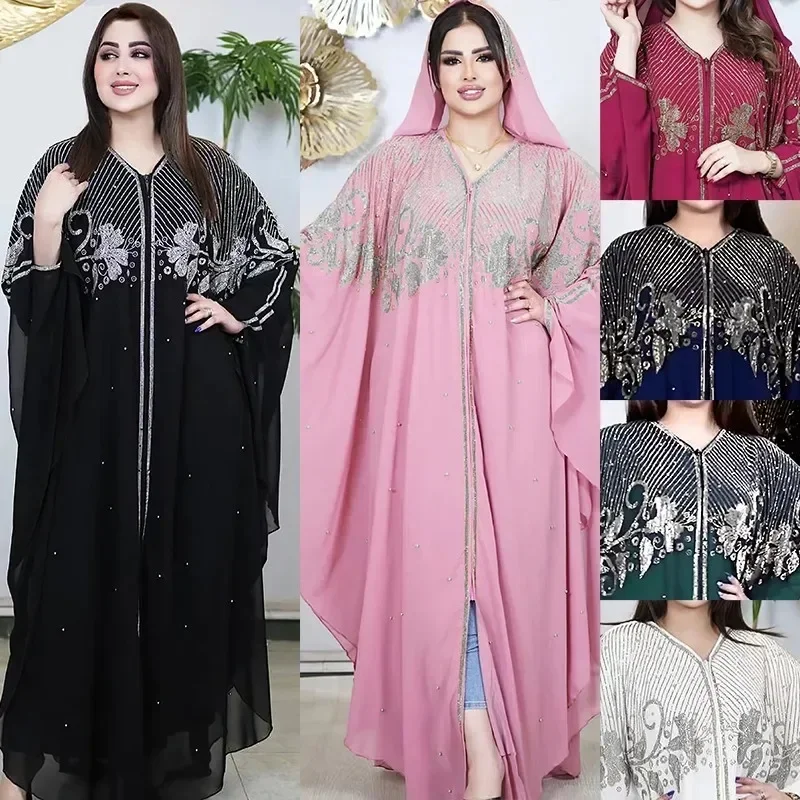 Plus Size African Dresses for Women Summer African Long Sleeve V-neck Long Maxi Dress Gowns Muslim Fashion Abaya Ankara Dresses