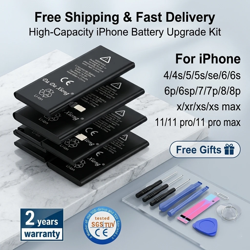 Replacement Battery For iPhone 11 Pro Max X XR XS  6 6S 7 8 Plus SE 2020 5 5S 5C 4S Zero Cycle Internal Bateria + Tools