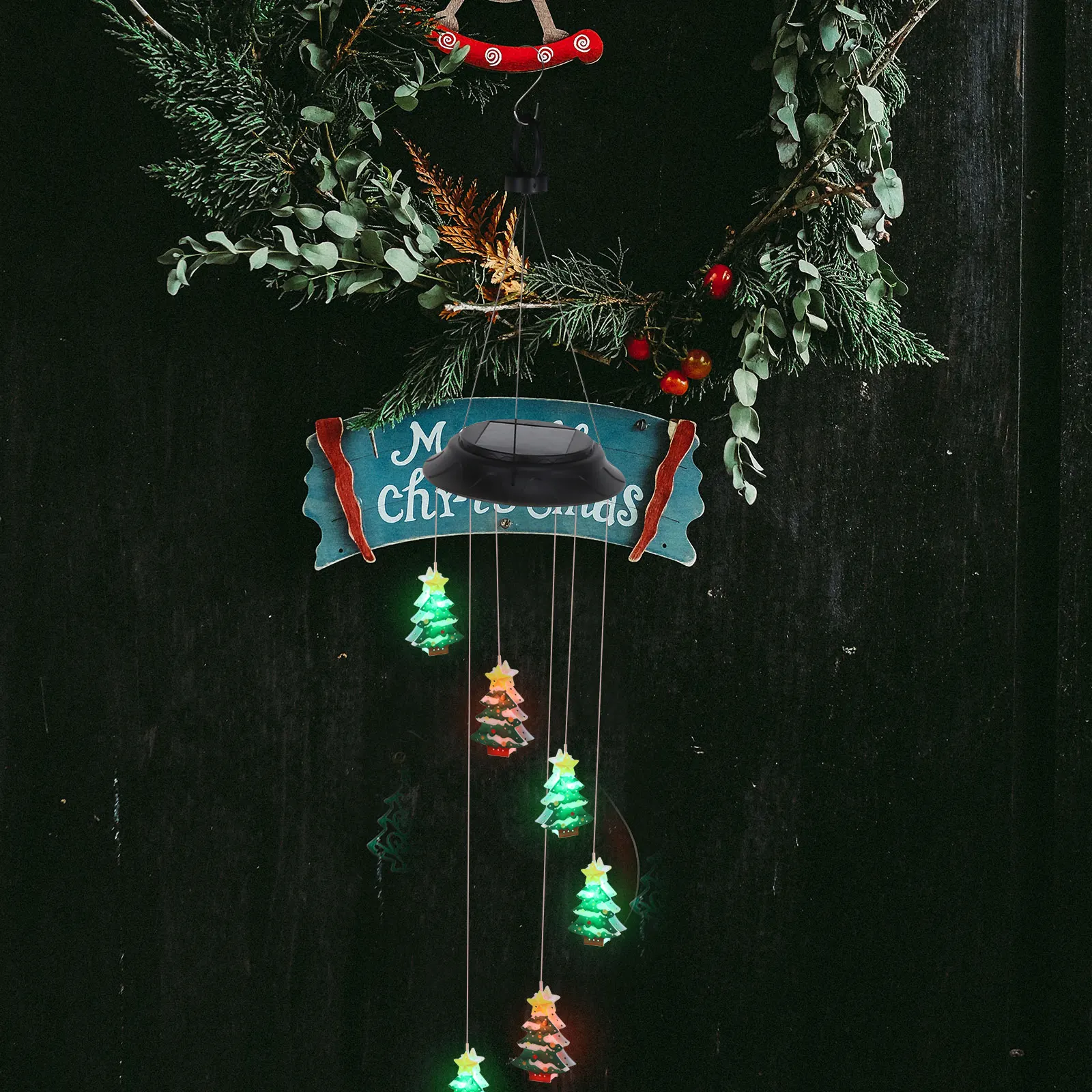 

1Pcs Christmas Tree Solar Wind Bell Lamp Outdoor Wind Chime Light Courtyard Lawn Decor Waterproof Rechargeable
