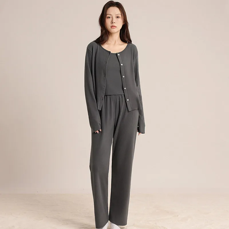 

Бархатный утепленный пижамный комплект, новая осенне-зимняя женская домашняя одежда, теплая одежда для сна, пижамный костюм из трех предметов