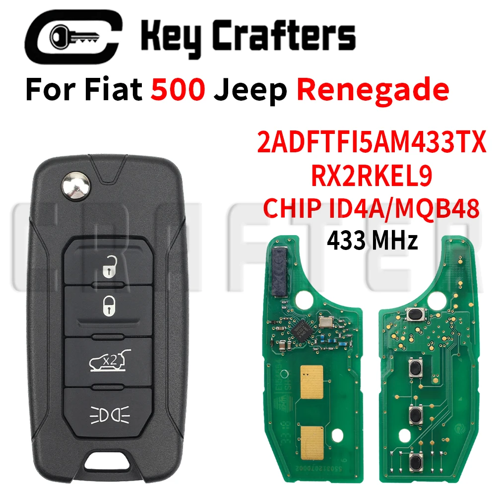 

Автомобильный ключ-брелок Crafters RX2RKEL9 2ADFTFI5AM433TX с выкидным механизмом, чипом 4A/MQB48, частотой 433 МГц, для Jeep Renegade, Fiat 500X 2016-2018, с лезвием SIP22
