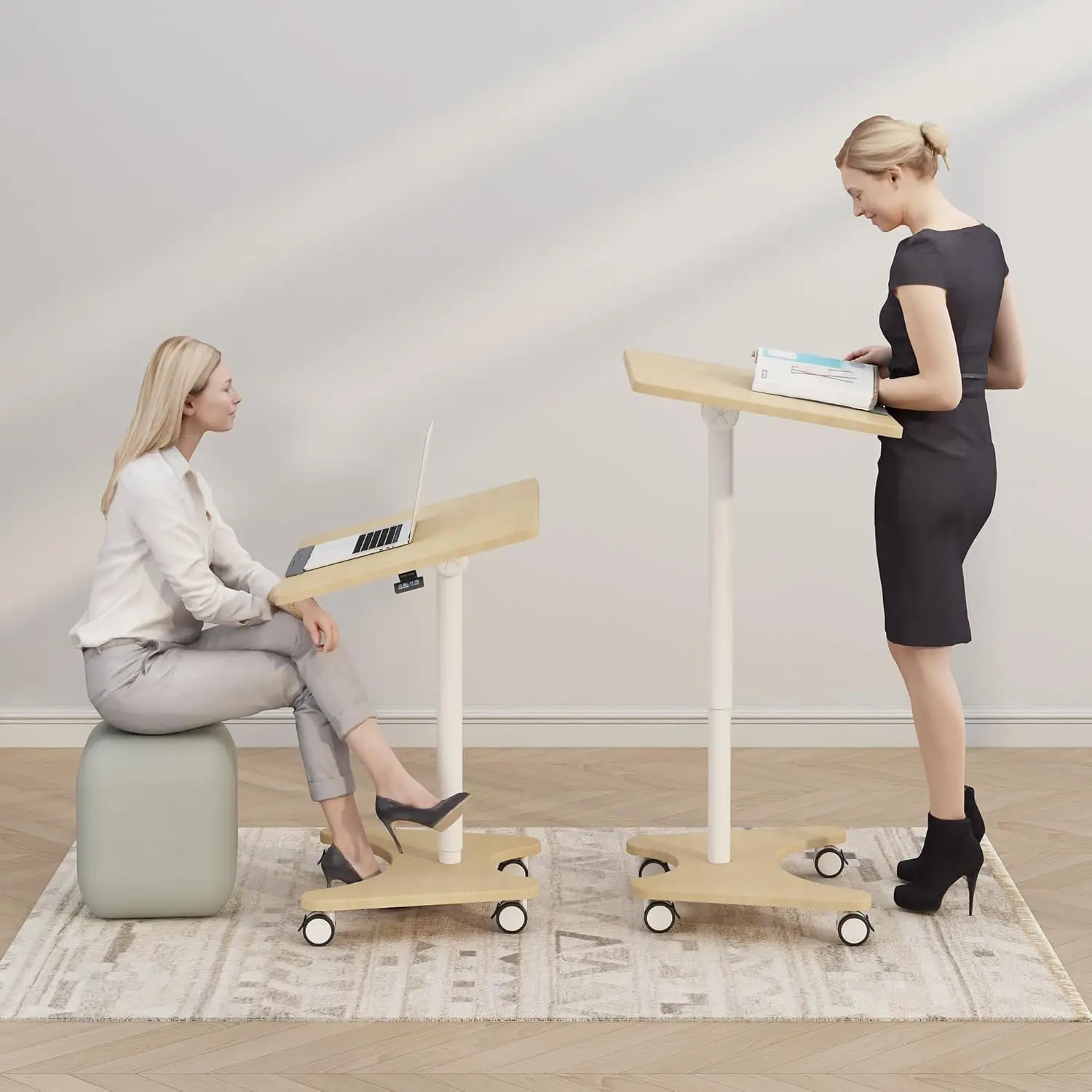 Pneumatic Adjustable Overbed Table with Gas Spring Riser  Medical Adjustable Bed Side Table with Wheels  Portable