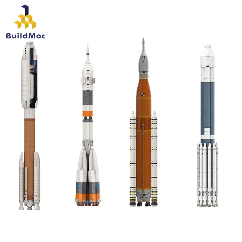 BuildMoc Delta IV Heavy With Parker Solar Probe Saturn V Scale Rocket Building Blocks Set Mars Exploration Vehicle Children Toys