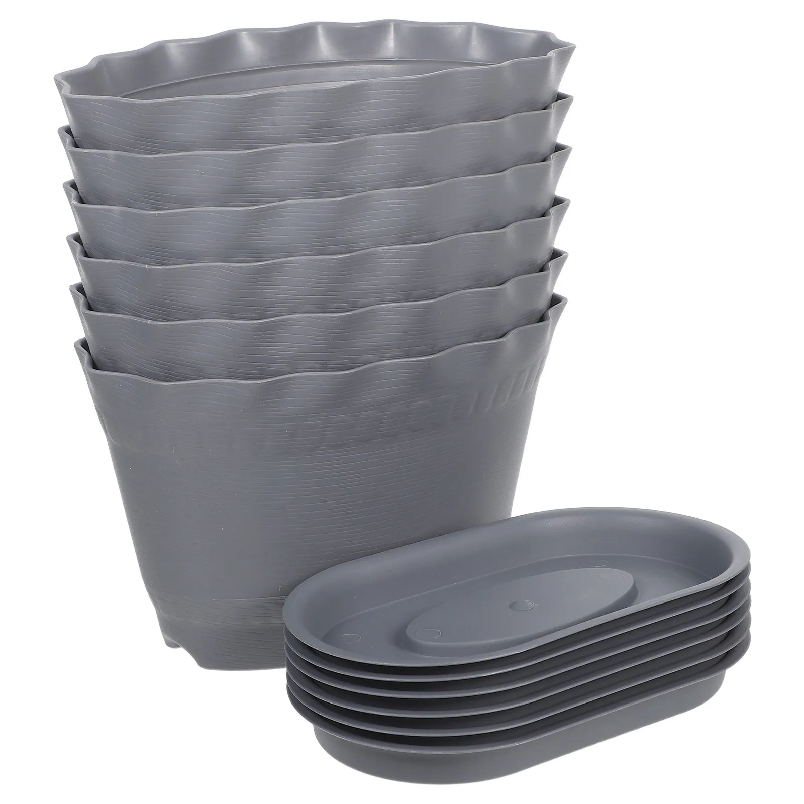 

6Pcs Plastic Flower Pots Rim Design Drainage Holes Indoor Outdoor Plant Pots with Saucers Small Nursery Planters Gardening