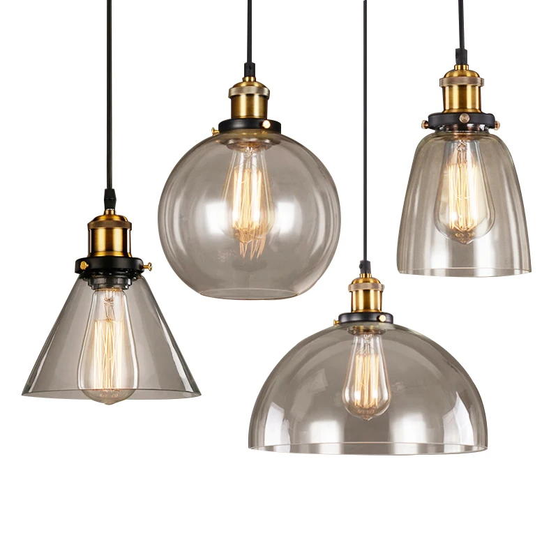 Vintage Amber clear Glass Pendant lightings Nordic industrial Kitchen living room decoration Single head LED hanging lamp