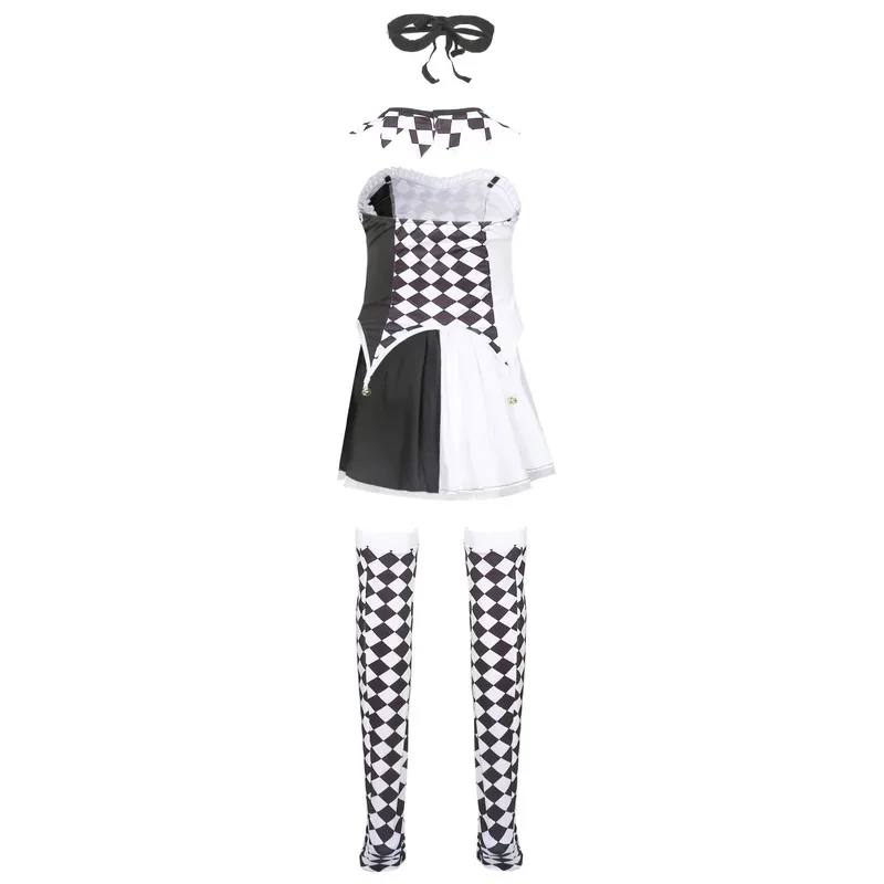 

asdh8@S-XL Checkered Clown costume Devil Black and White Witch Kuira Ghost Bride Halloween Performance CostumeCO
