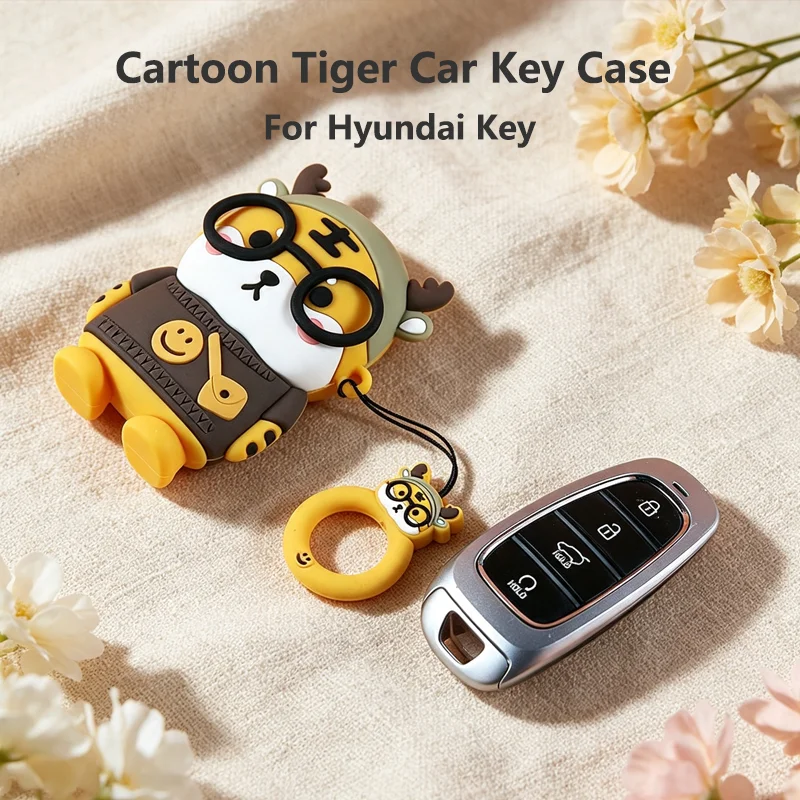 Cartoon Rubber for Hyundai Tucson Sonata Santafe Ev 6 Ev 8 IONIQ 5 NEXO Grandeur Remote Car Key Case Cover Protection Key Fob