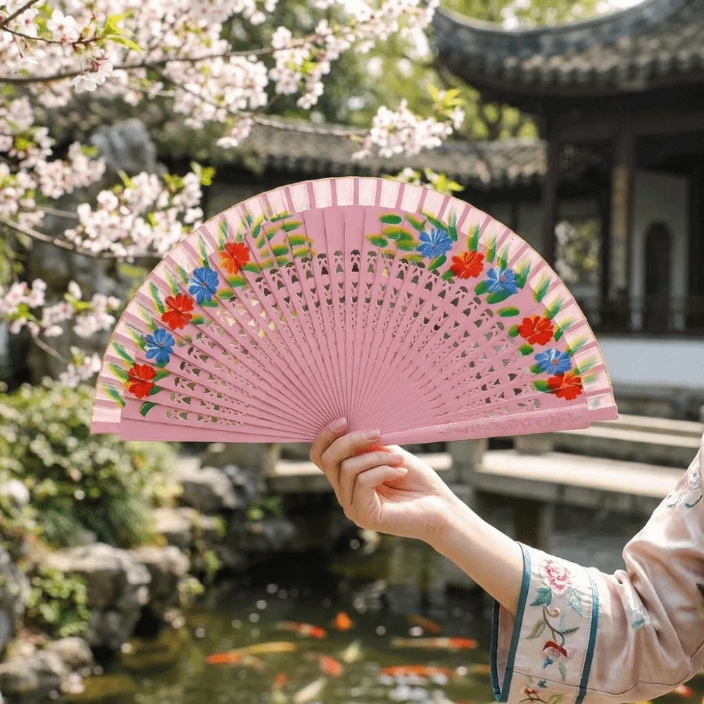 Creative Antique Spanish Wooden Fan Traditional Colorful Folding Fan Decorative Classic Handheld Fan Photography Prop