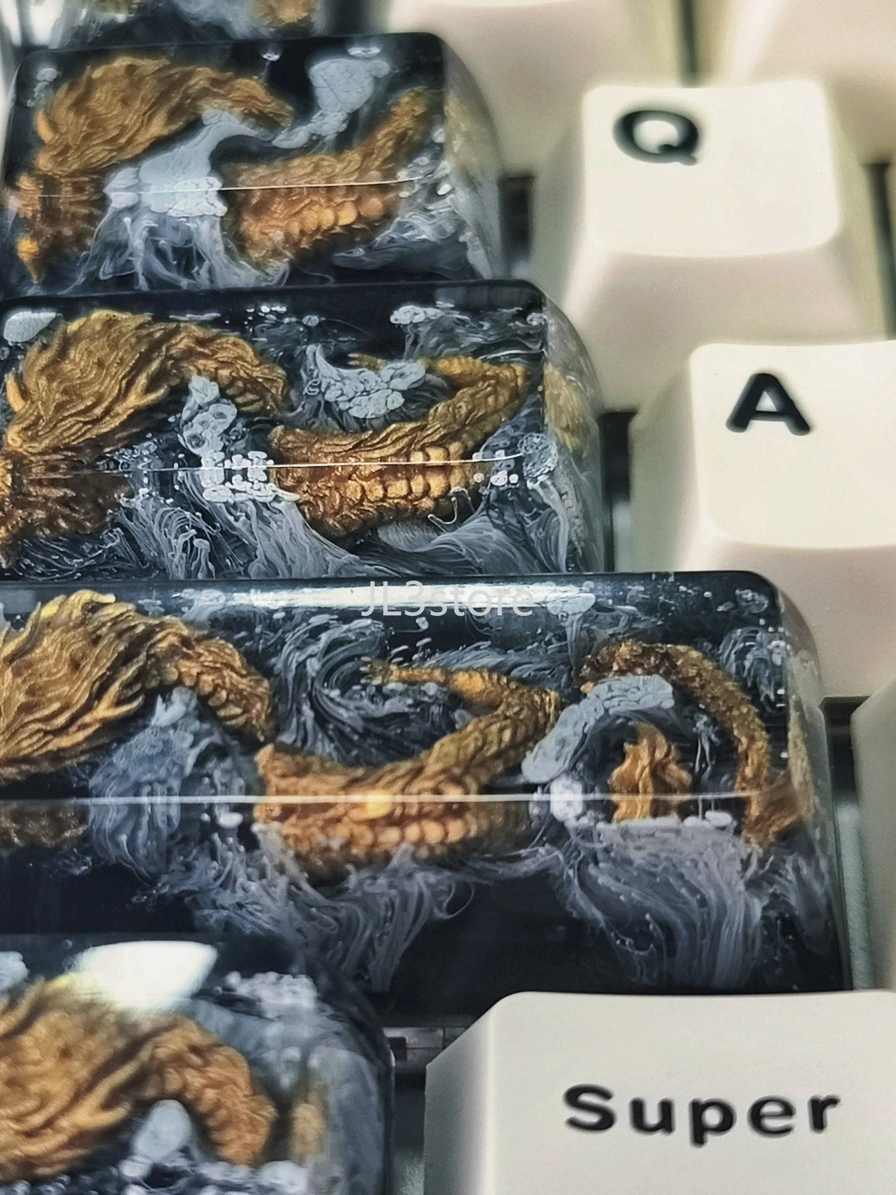 Mechanical keyboard personalized resin black gold Shenlong Epoxy keycap boys birthday gift