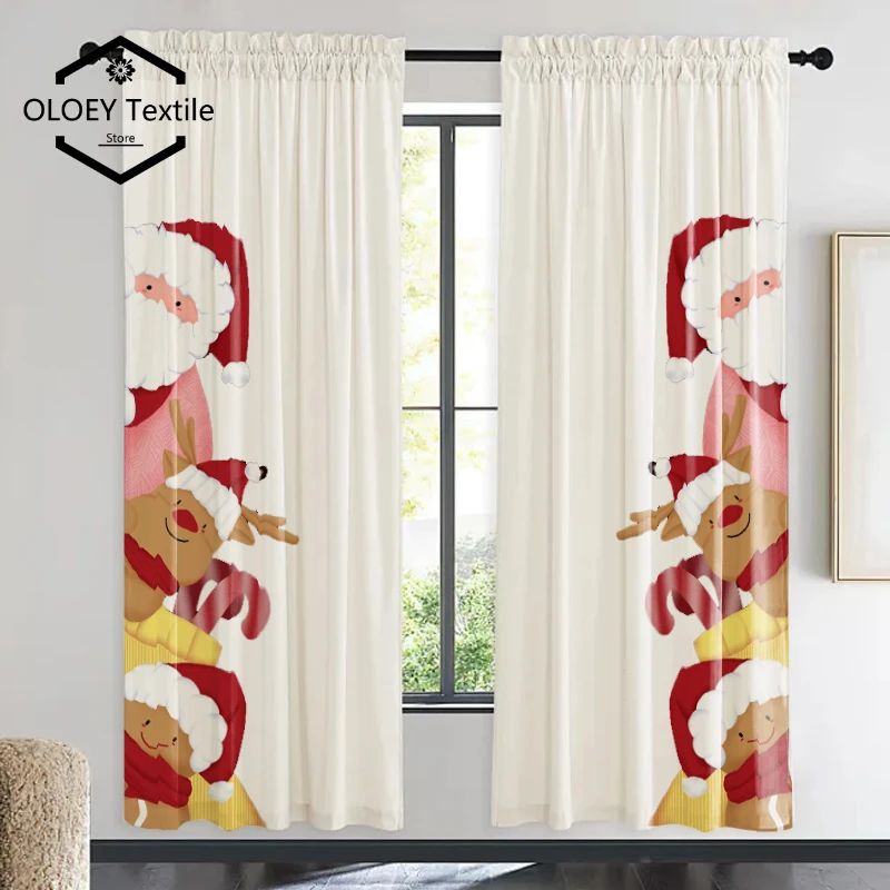 

Santa Pattern Drapes | Kids Room Holiday Curtains | Machine Washable Light Blocking Window Coverings