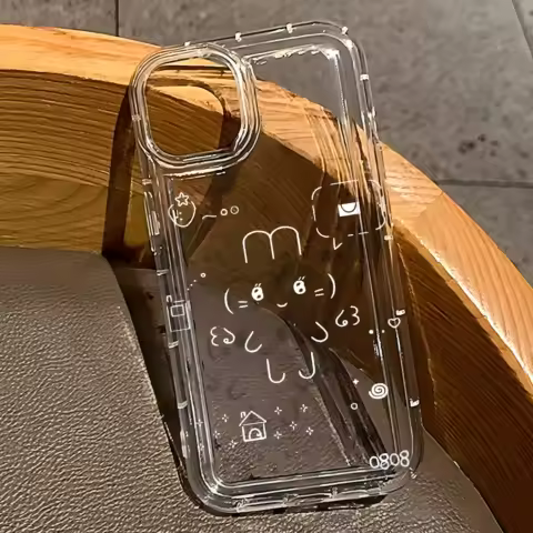 Korean Cute Line Rabbit Cat Phone Case for Samsung Galaxy S25 S24 S23 S22 S21 S20 S10 Note20 Note10 FE Ultra Plus 4G 5G Clear