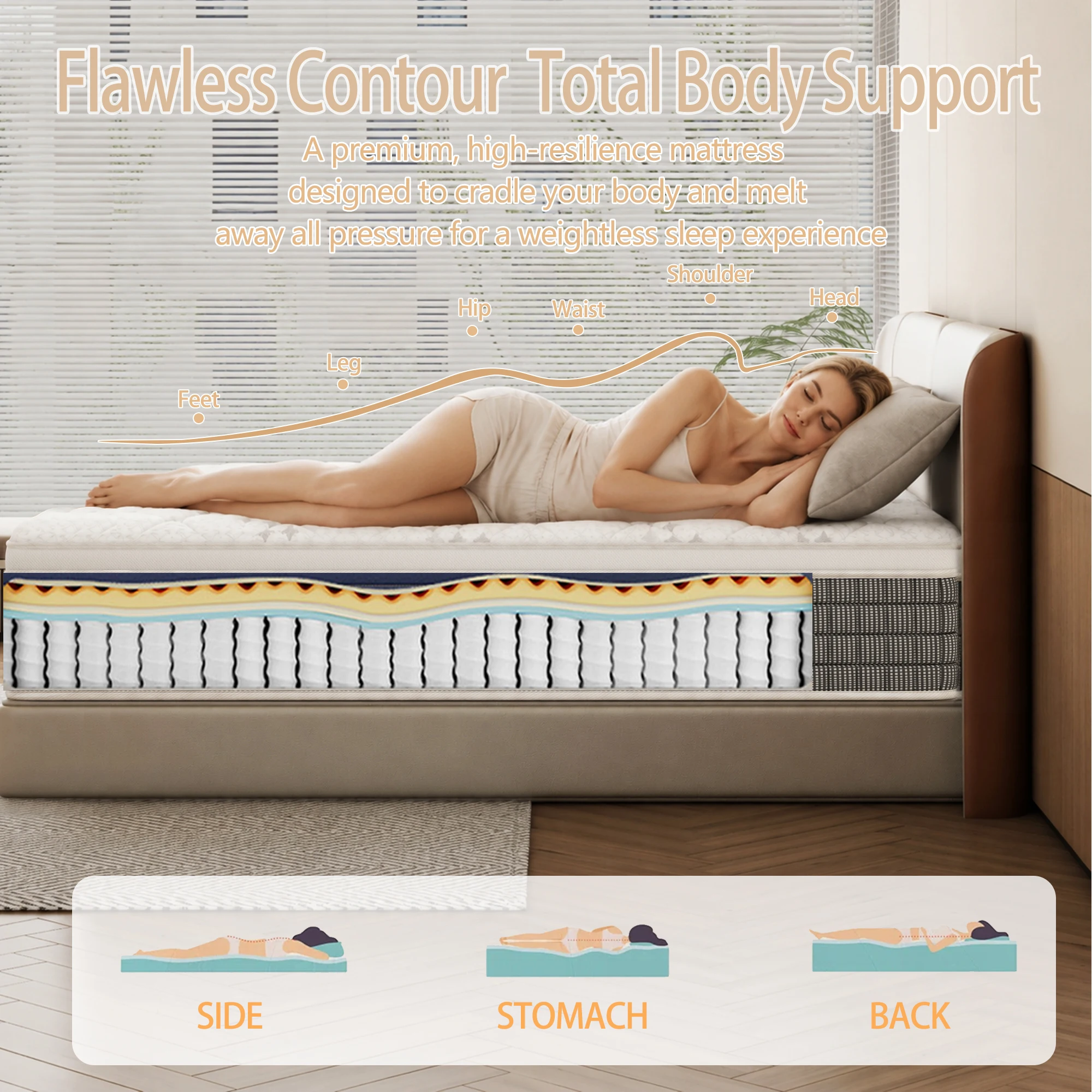 14インチのハイブリッドマットレス(個別ポケットコイル入り) - Memory Foam Mattress In A Box Queen のレビューと価格