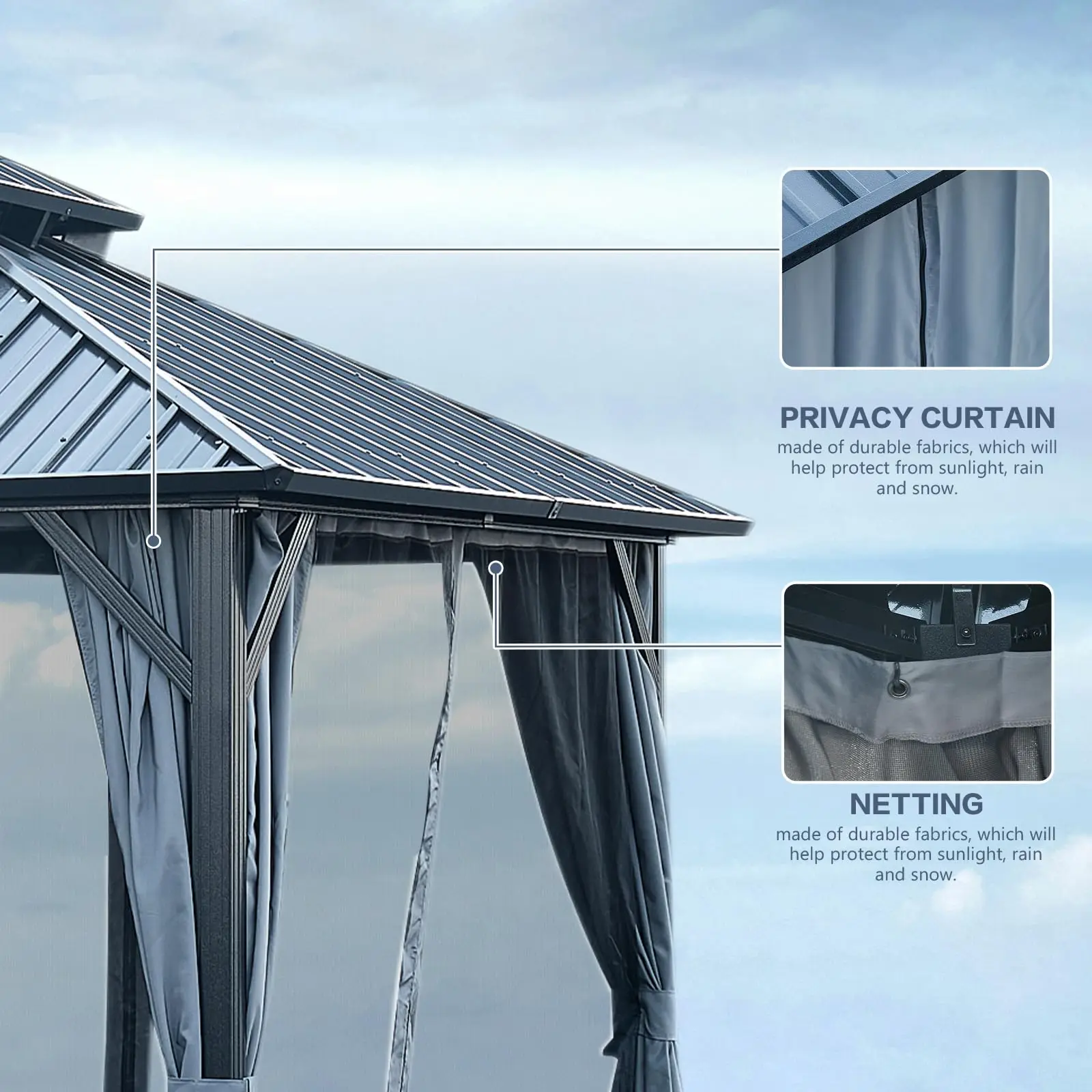 Hot Sale Custom Waterproof Pavilion Pergola Aluminum Frame Double Roof Canopy Outdoor Garden Hardtop Gazebo view 3