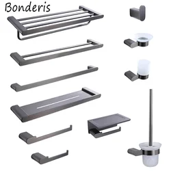 Grey Double Towel Bars Bathroom Accessories Towel Hanger Storage Rack Platform Paper Holder Toilet Brush Soap Holder Robe Hook
