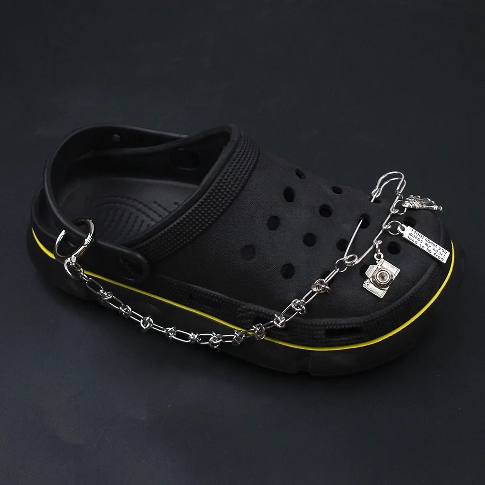 1Pcs Hip-hop Metall Sneaker Dekoration Punk Mode High-top Leinwand Schuh Kette Dunklen Stil Pin Männer frauen Slipper Sandale Zubehör – Detail 9
