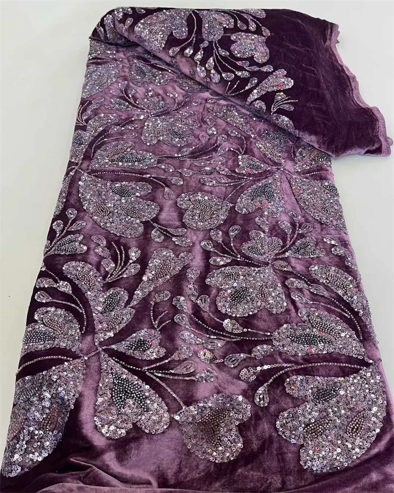 

Luxury Velvet Lace Fabric Beaded Pearl High-Quality Nigerian Sequins for Party Dress Sewing African Style