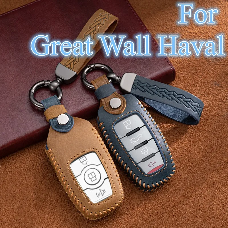 

For Great Wall Haval Genuine Leather Car Key Case Cover Fob Jolion H6 H7 H4 H9 F5 F7 F7X F7H H2S GMW Dargo Shell Fob Accessories