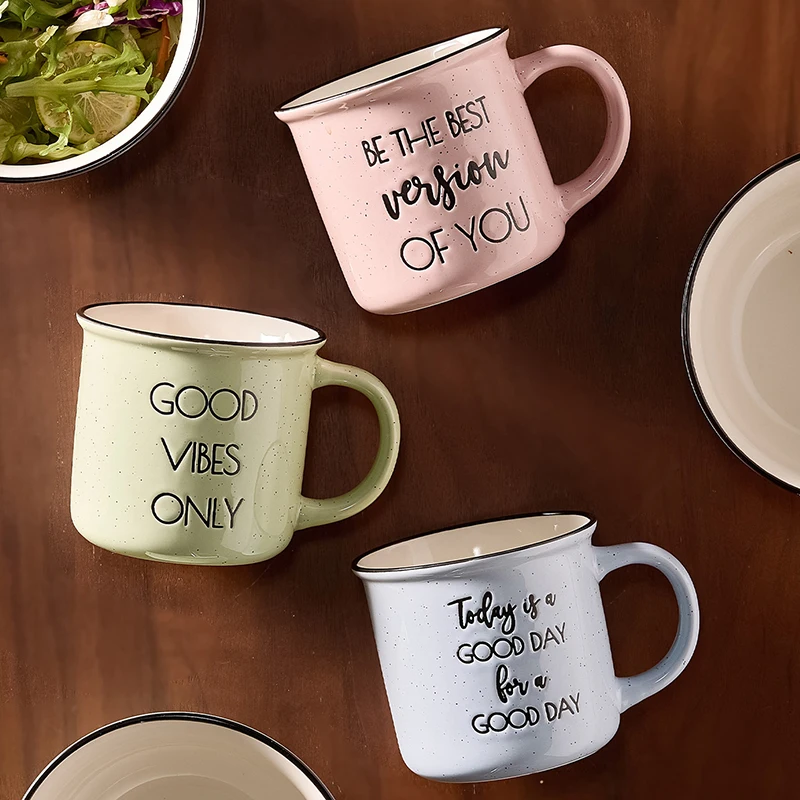 400ml Cute Ceramics Mugs for Women Korean Style Letter Print Coffee Cups Household Large Capacity Milk Breakfast Mug