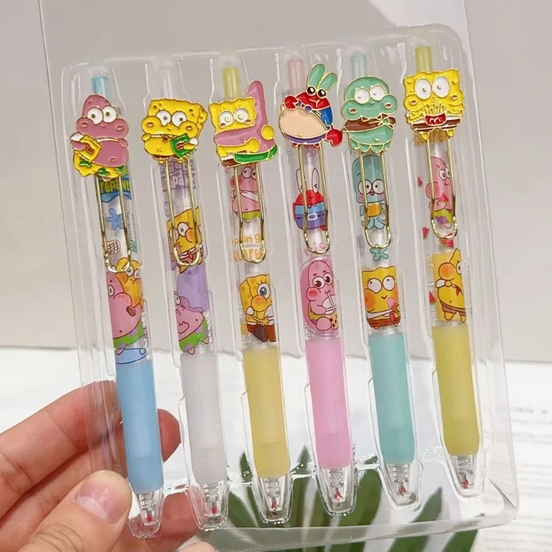 6pcs SpongeBob Neutral Pen Box Set Cartoon Stationery Signature Pen Patrick Anime Office School Supplies Student Stationery Gift