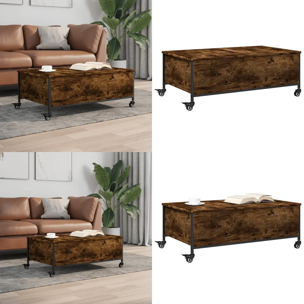 Café TablesModern Coffee Table in Smoked Oak with Powder Coated Steel Frame