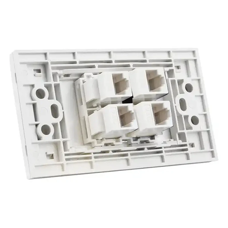 4 Ports CAT6 RJ45 Wall Panel Four Gangs CAT.6 Pass Through LAN Network Socket In US Standard Faceplate White Color