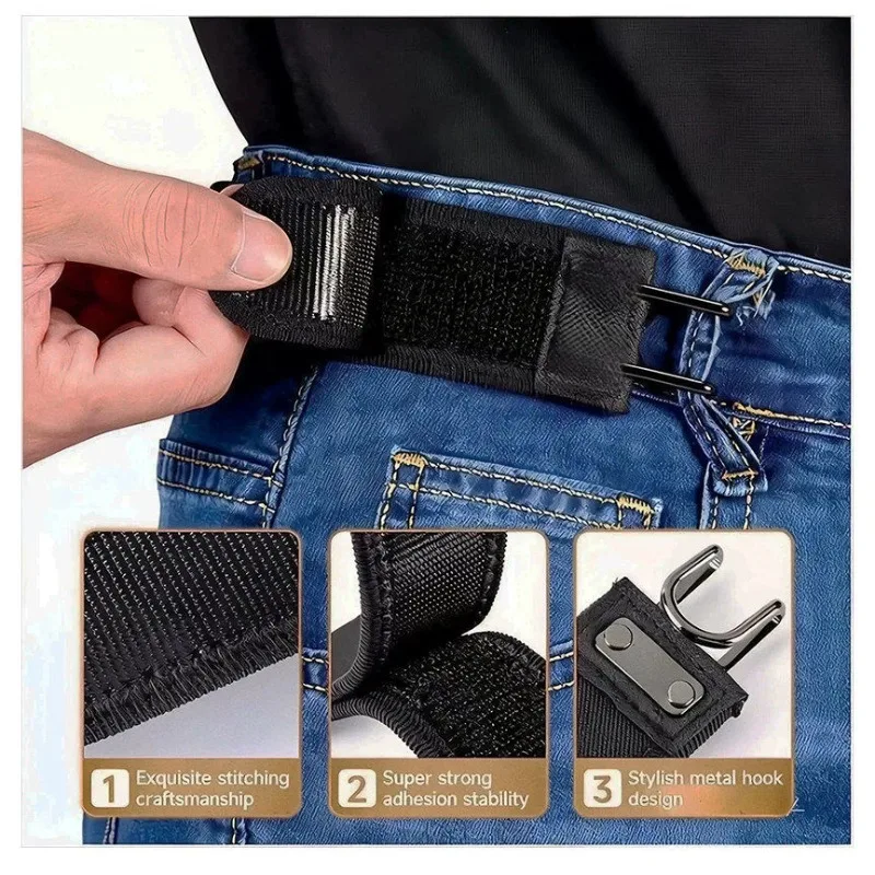 Adjustable Elastic Waistband Buckle with Magic Tape & Metal Hooks Lazy Belt Women Men Unisex