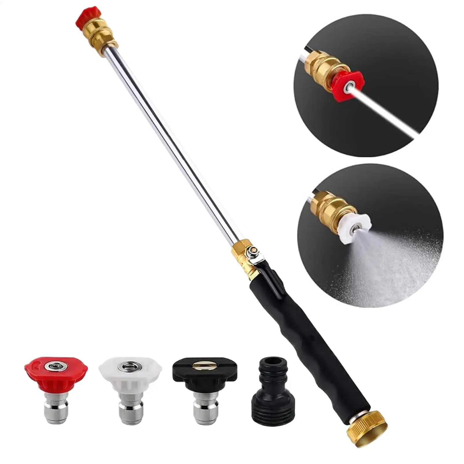 Power Washer Wand, Adjustable Garden Hose Sprayer with Quick Connector & 3 Nozzles, for Car Washing Window Cleaning