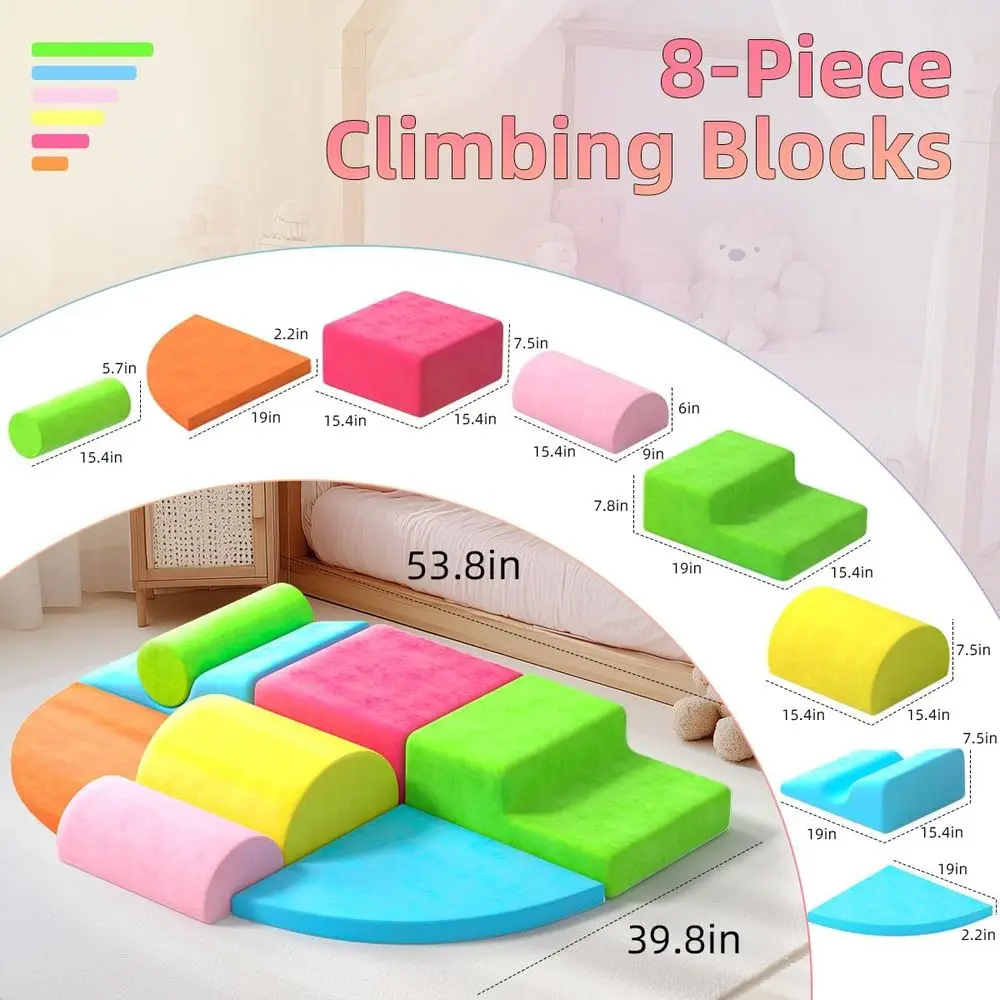 8-Piece Toddler Climbing Blocks Set, Rainbow Soft Play for Indoor Crawling and Exploration