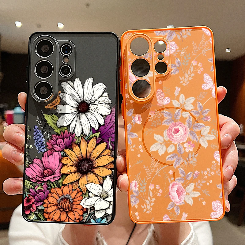 Colorful Flower Magnetic Phone Case For Samsung Galaxy S26 S25 Ultra S24 S23 FE A57 A17 A56 A37 A16 A35 A55 A15 A36 Back Cover