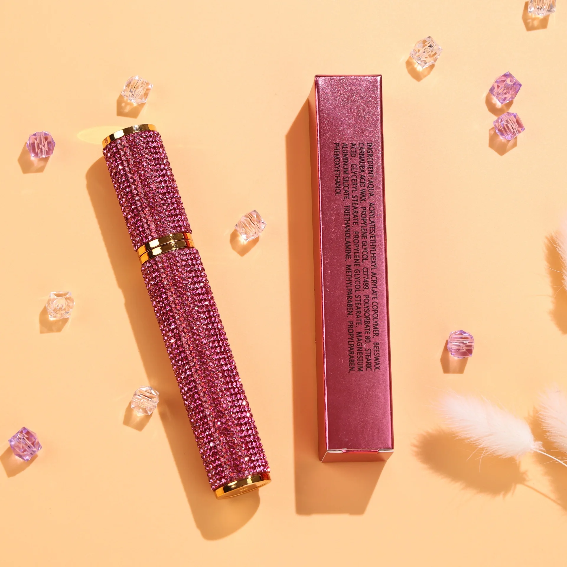 Private Label Diamond Mascara, heiße rosa Farbe, wasserfest und langlebig, maßgeschneiderte Logo-Fibe-Mascara, Wimpernverlängerung