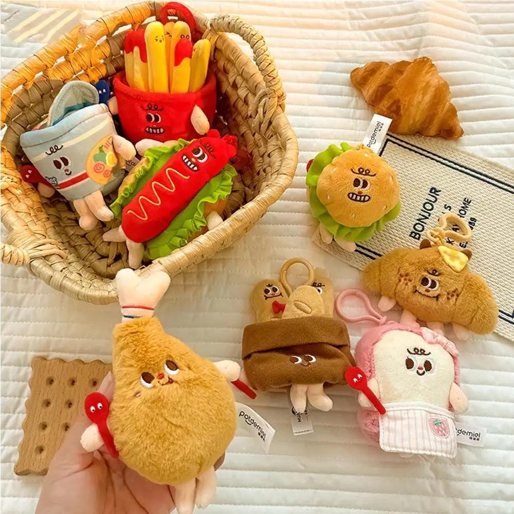 French Fries Bread Plush Pendant Croissant Hamburg Plush Doll Toy Expression Backpack Charms Instant Noodles Key Chain Children