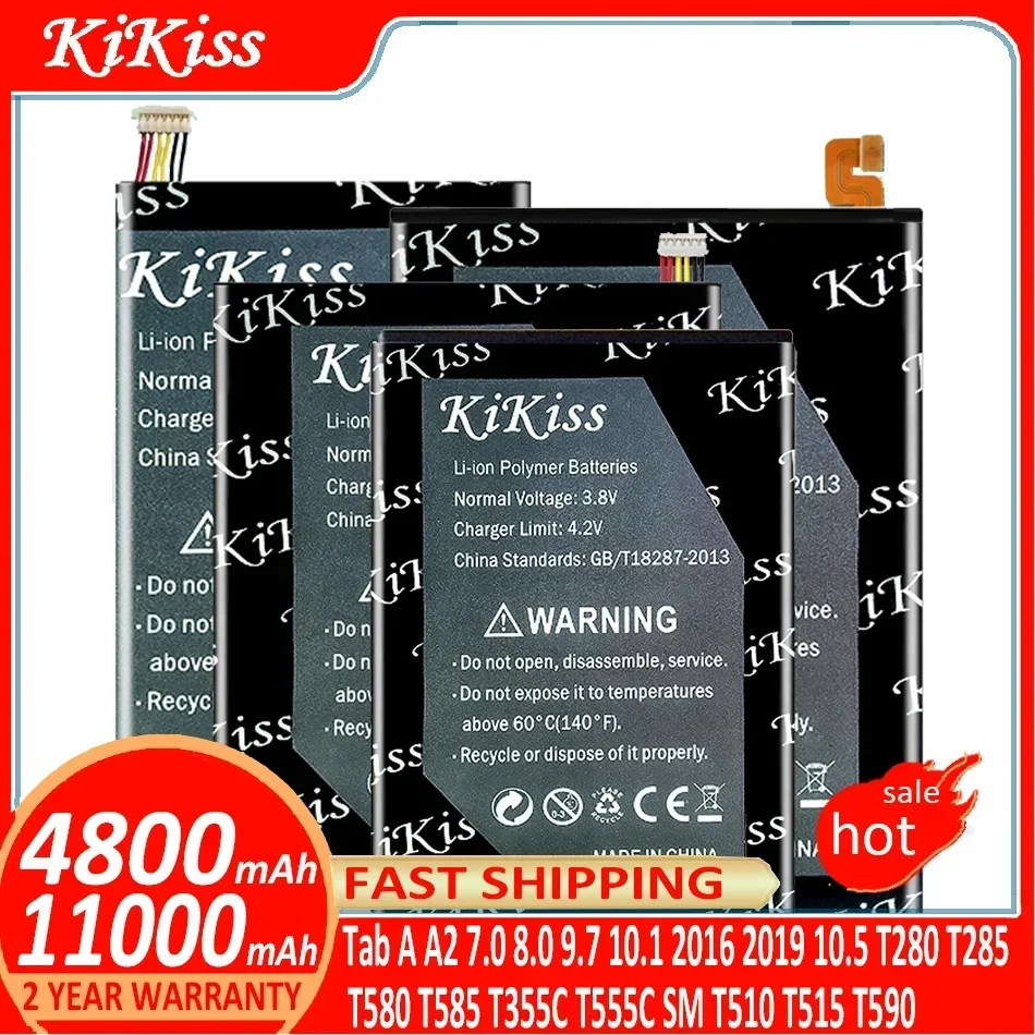 KiKiss Battery For Samsung Galaxy Tab A A2 7.0 8.0 9.7 10.1 2016 2019 10.5 T280 T285 T580 T585 T355C T555C SM T510 T515 T590