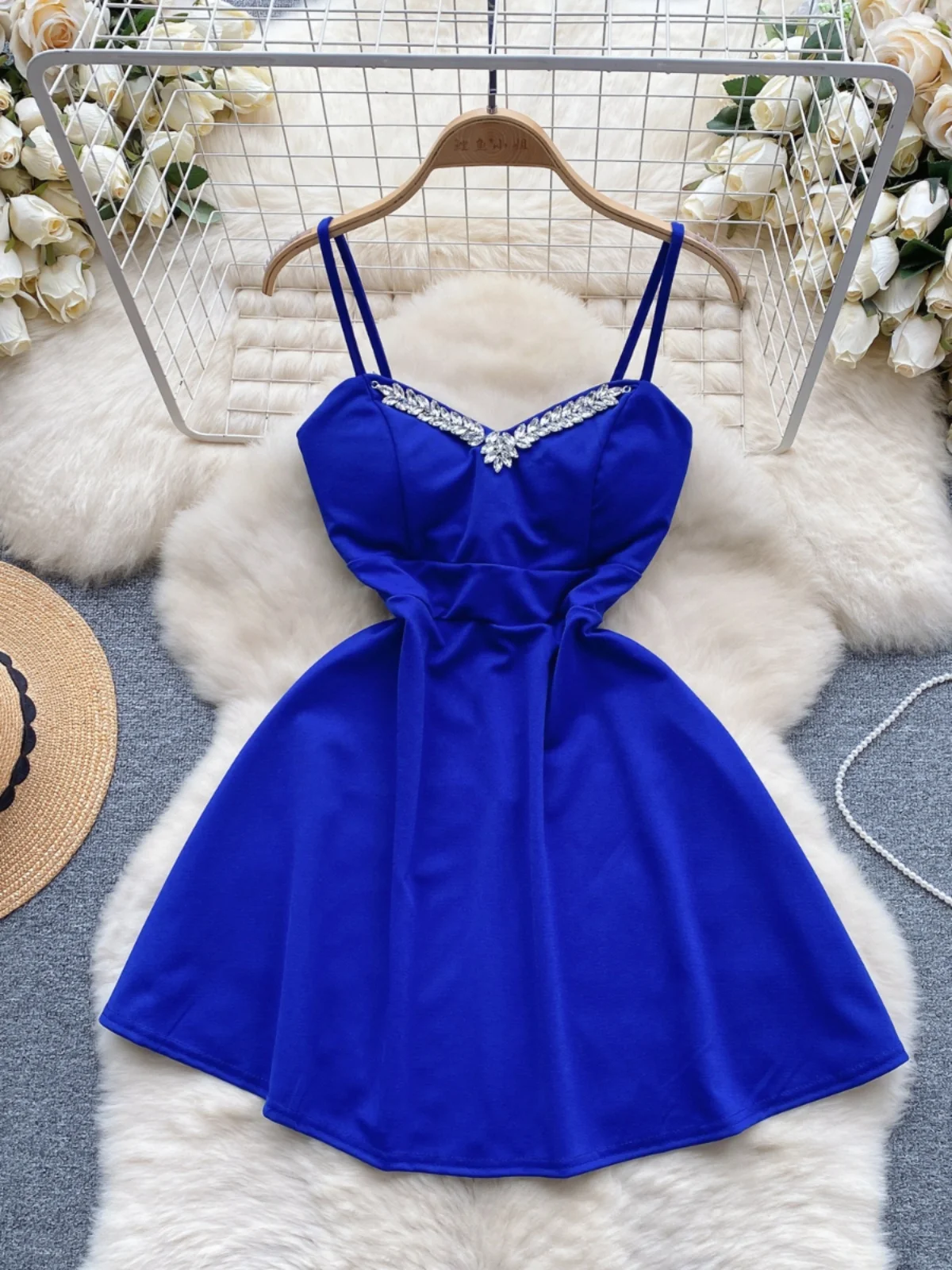 

Foamlina Elegant Rhinestone Decoration Slip Dress Women Fashion Summer Sexy V Neck Sleeveless Backless A Line Night Club Dress