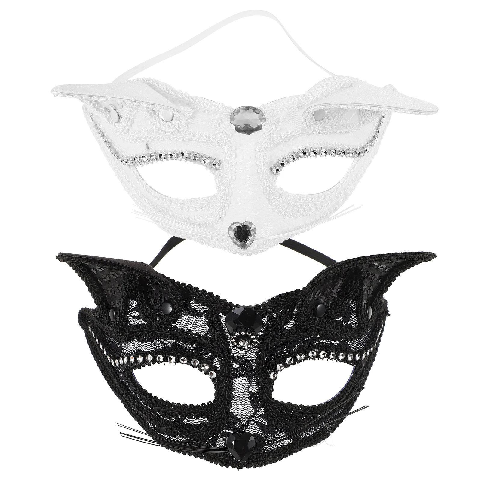 

2 Pcs Fox Mask Half Face Cosplay Animal Ears Masquerade Party Accessories Black White Plastic Decorative Props Fits Most Faces