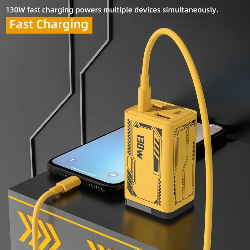 

Новое зарядное устройство 130 Вт, 4 порта, 2 USB + 2PD, быстрая зарядка, адаптер зарядного устройства с вилкой ЕС/США/Великобритании для iPhone Xiaomi Samsung 2025