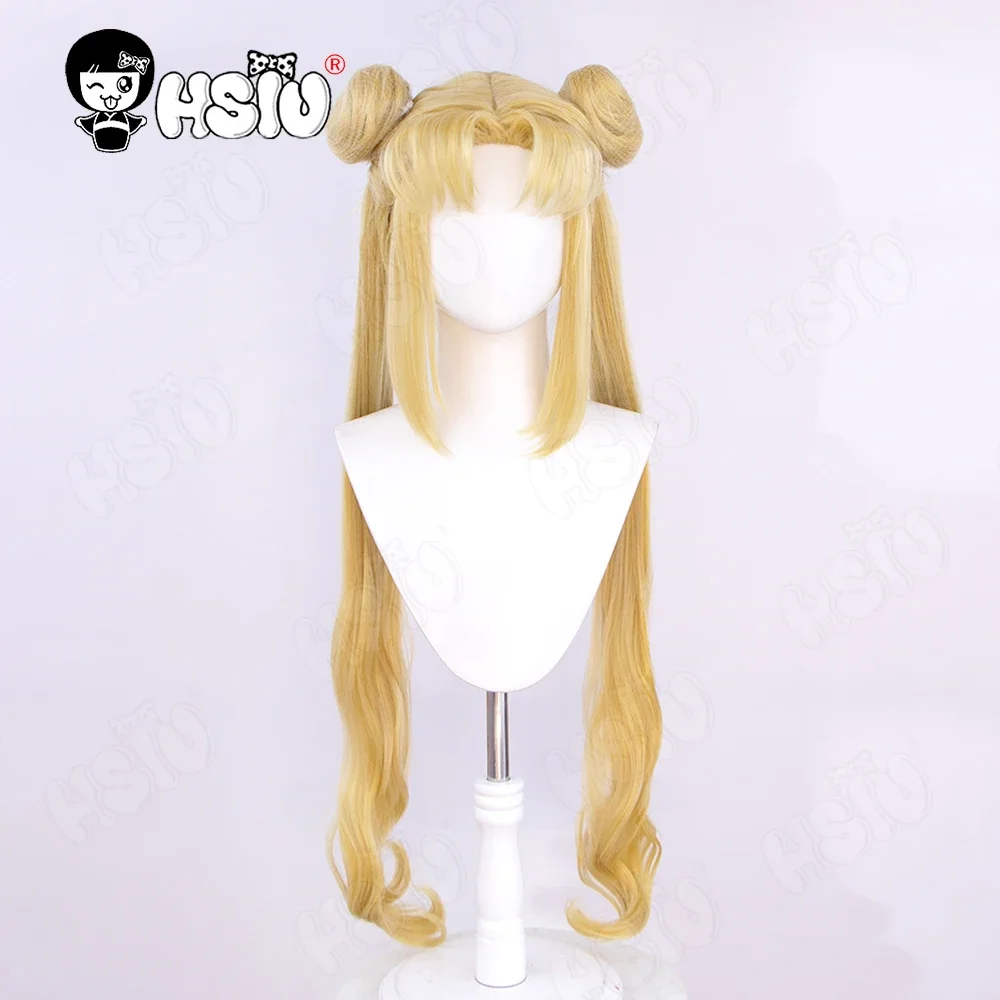 Tsukino Usagi peruka do cosplay peruka z włókna syntetycznego HSIU 95Cm blond podwójny kucyk długie kręcone peruka marki