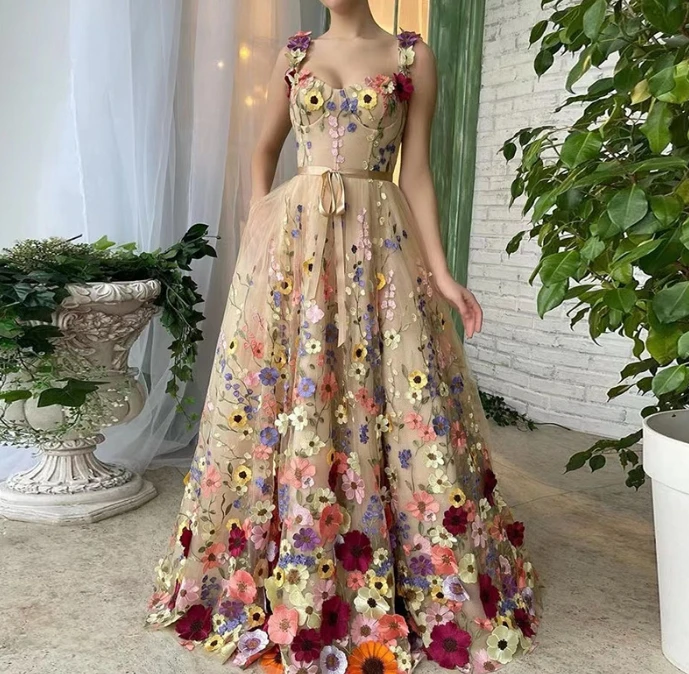 Womens Dresses Summer Fashion 3D Flower Embroidery Flower Sexy Square Neck Sleeveless Open Back Pocket Design Daily Long Dress