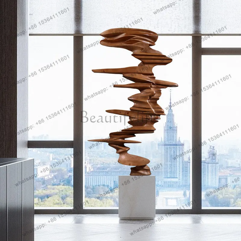 Large wood carving process abstract figure sculpture porch floor ornament