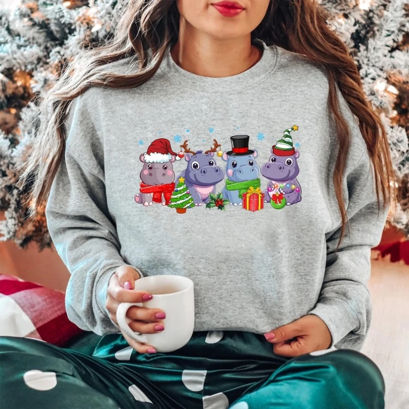 

Бегемот Бегемот Рождественский свитшот Праздничный унисекс Модный осенне-зимний термобелье Много цветов Основные топы с капюшоном