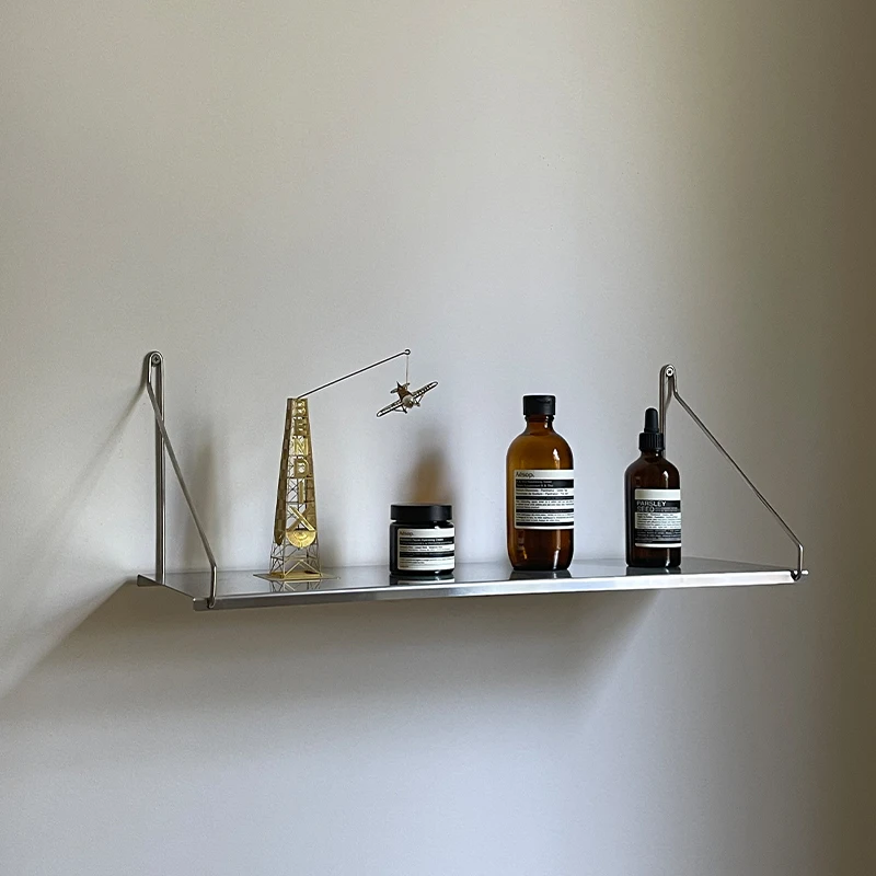 Medieval stainless steel wall shelf bookshelf one-word shelf living room background wall